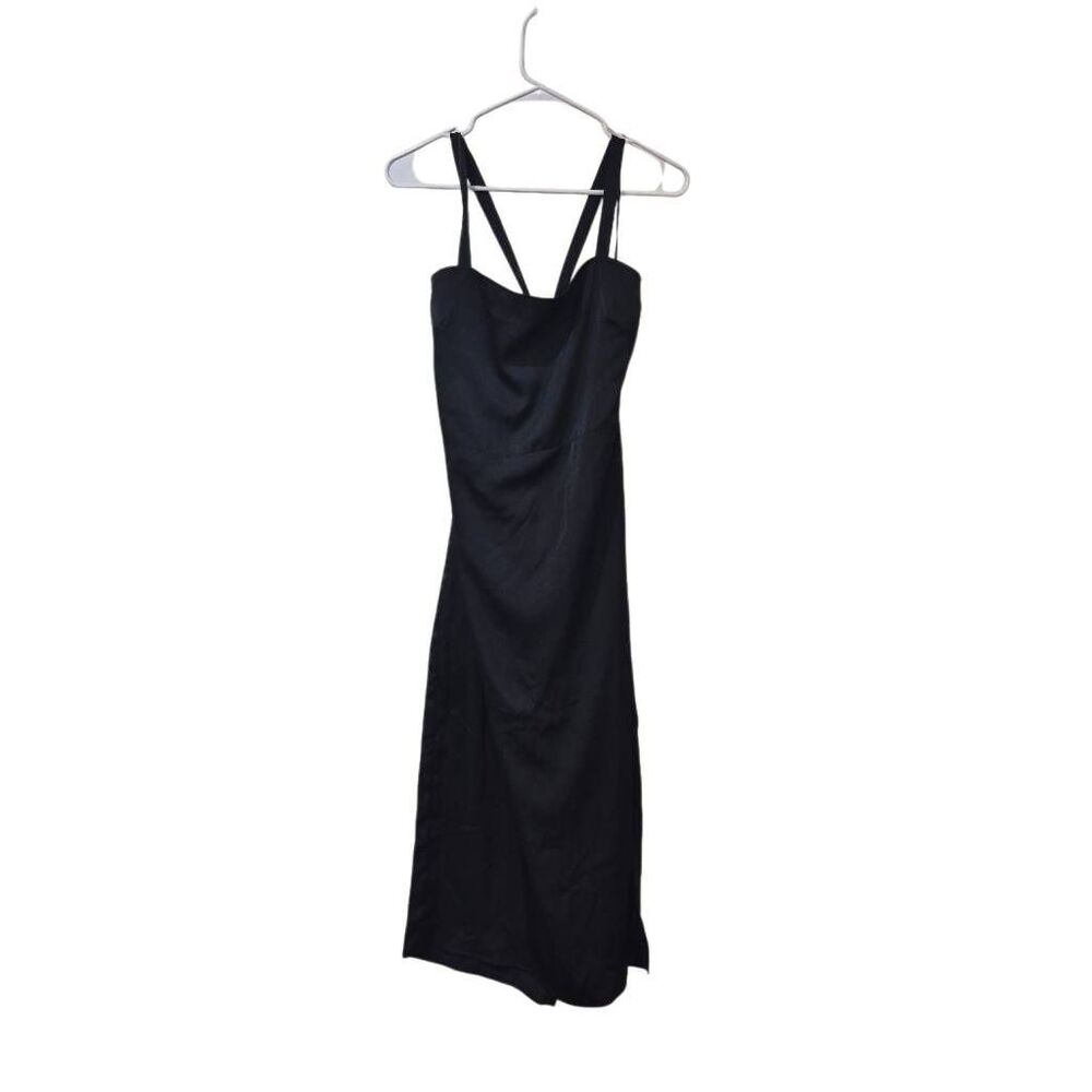NWT Bohme Dress Forum Los Angeles Black Satin Charmeuse Lace Up Open Back Dress